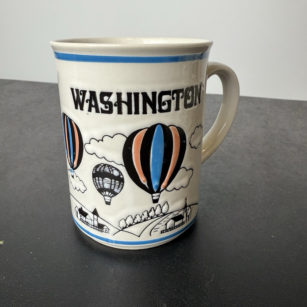 VTG Otagiri WASHINGTON Hot Air Balloon Mug Japan Embossed Ceramic Coffee Tea Cup